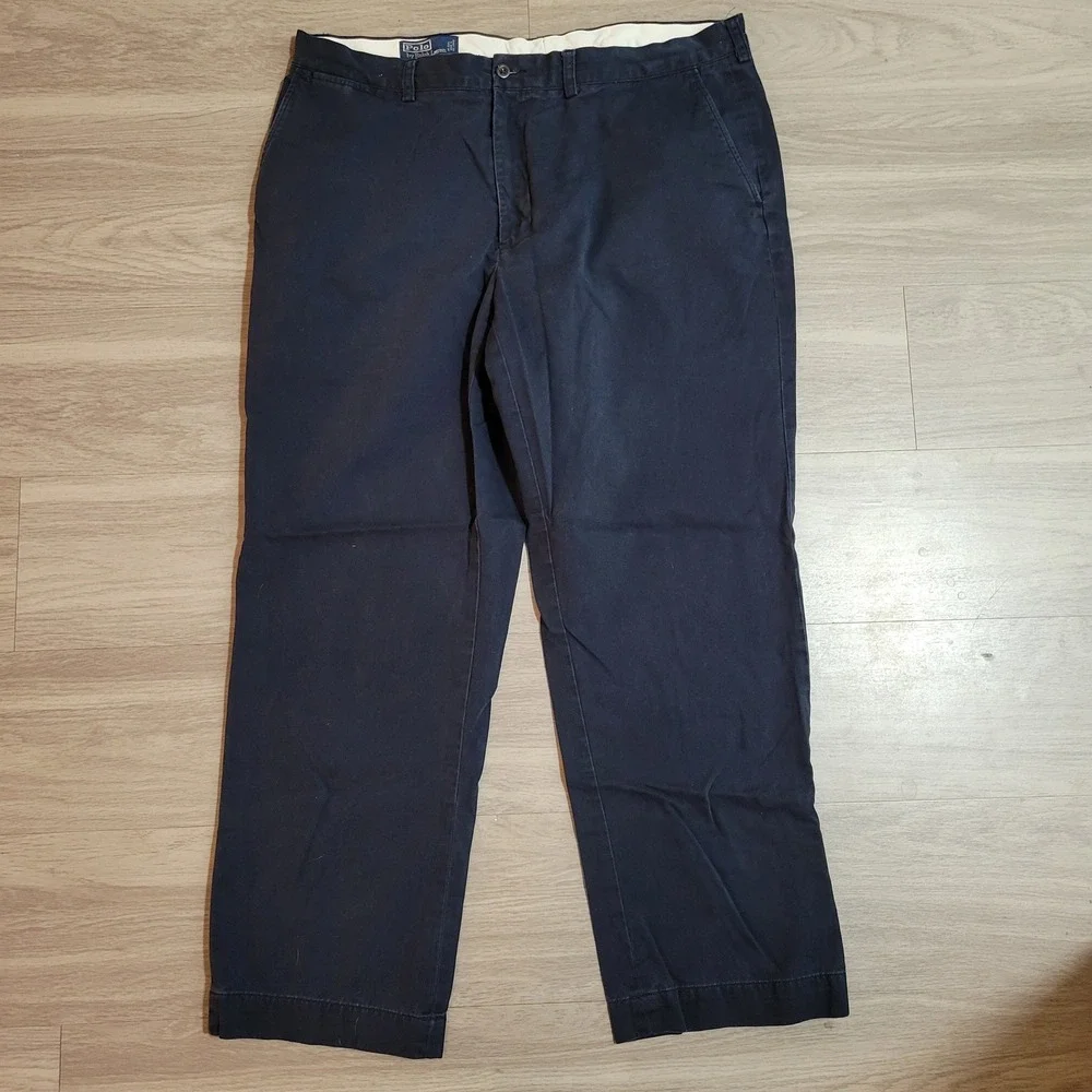 VTG Polo Ralph Lauren Preston Pants Mens 40x32(39x30) Navy Cotton Chino Straight